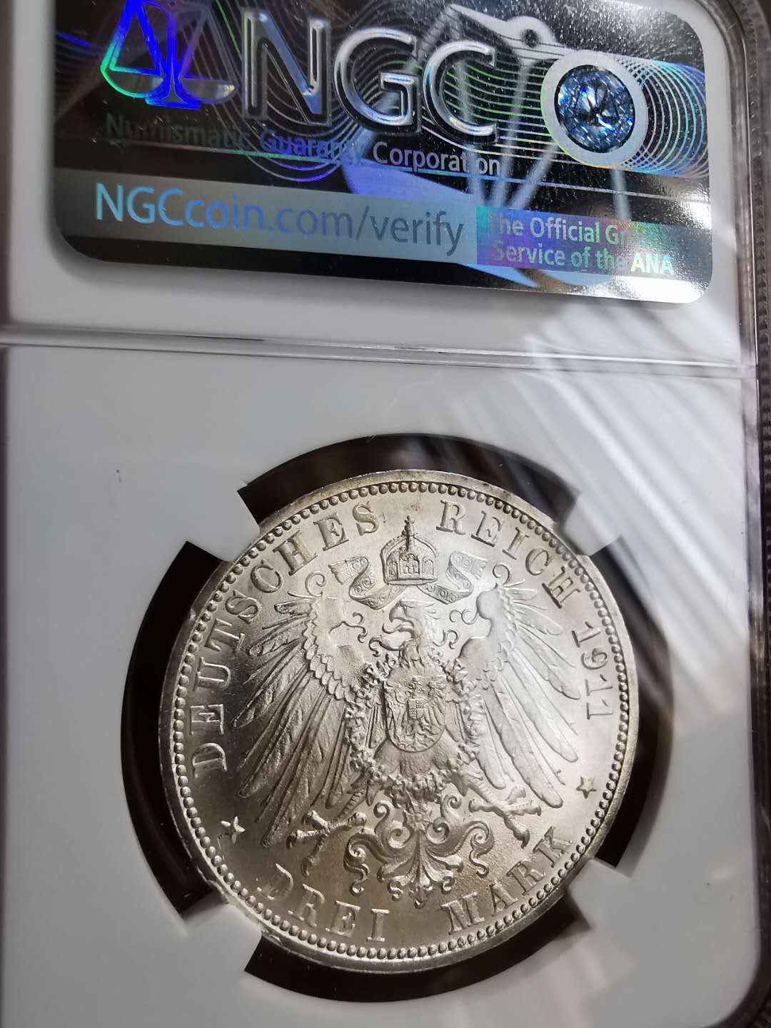 凡希社世界钱币微拍第一百十一期 1911符腾堡3马克NGC-MS65