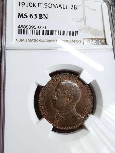 凡希社世界钱币微拍第一百十一期 - 稀！1910R意属索马里2BESA铜NGC-MS63顶级品！