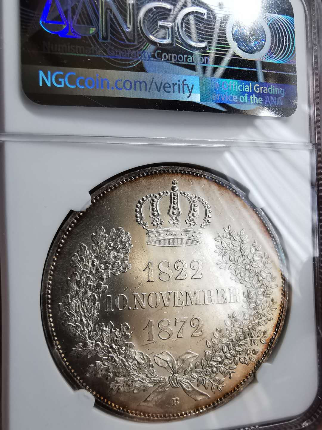 凡希社世界钱币微拍第一百十一期 1872德国萨克森金婚2泰勒大银NGC-UNCD五彩！