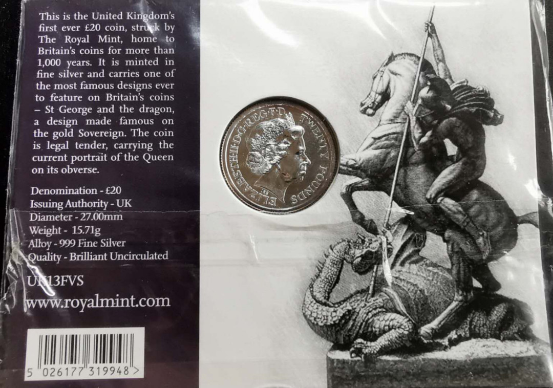 凡希社世界钱币微拍第一百十一期 2013英国马剑20英镑银币原封品