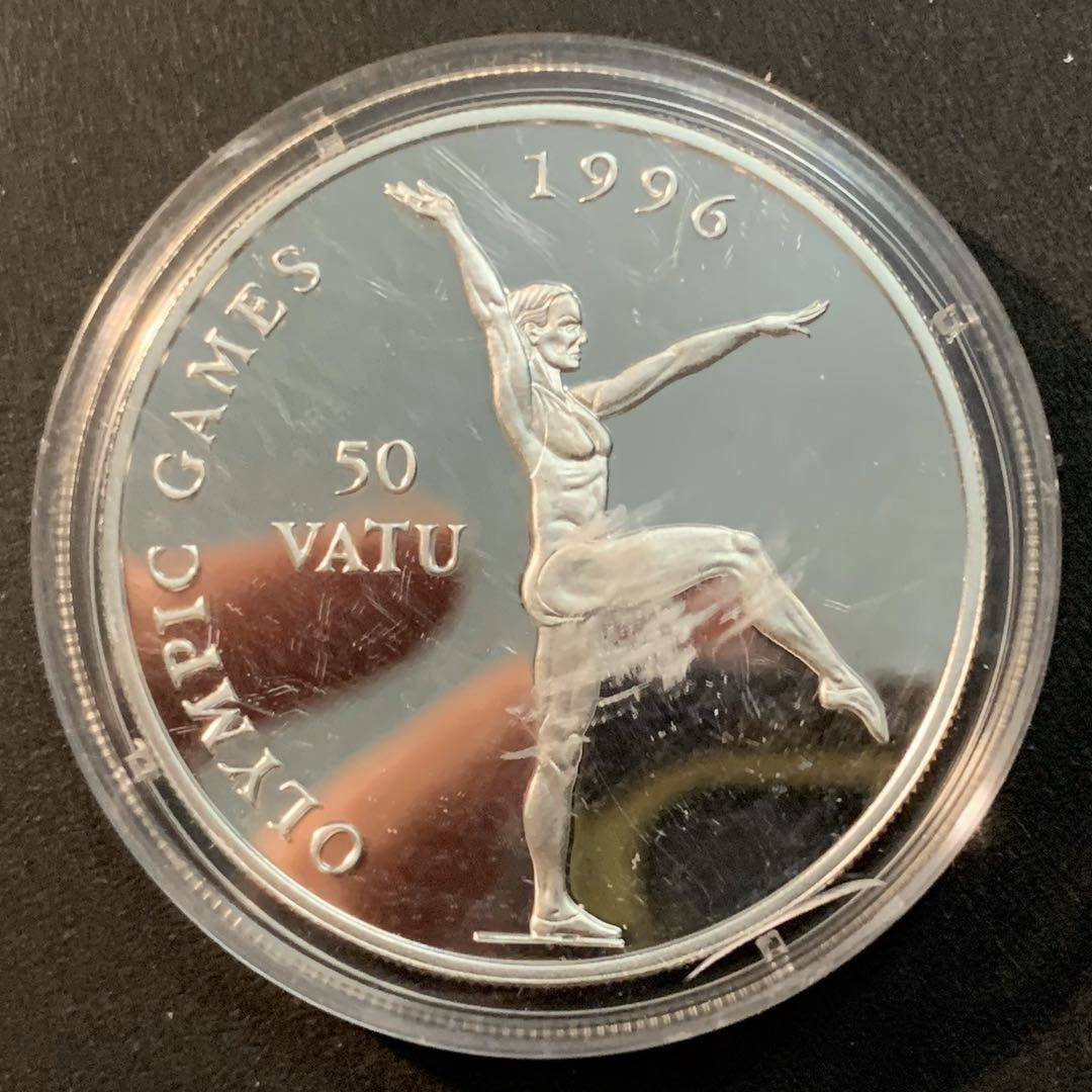 紫瑗钱币—微拍第32期  瓦努阿图 1994年 奥运会 体操 50瓦图 31.47克 0.925银 精制