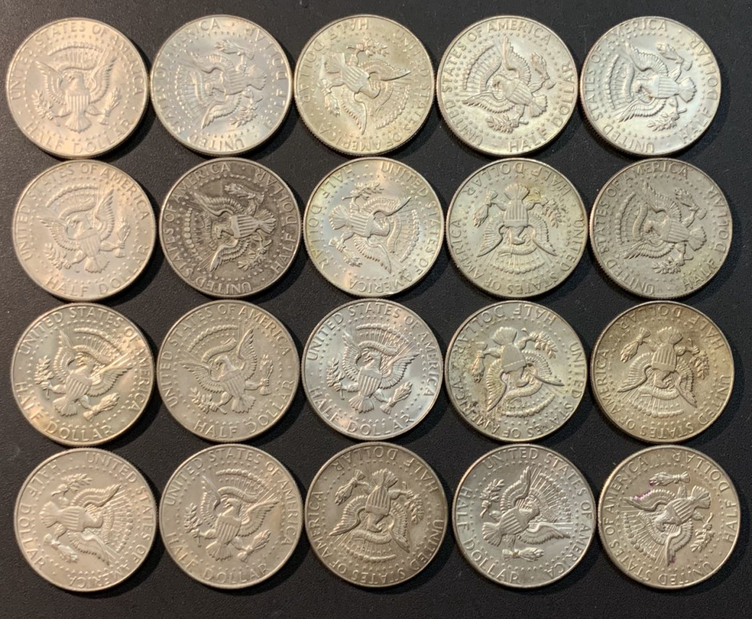 紫瑗钱币—微拍第32期  美国 1965—1970年 肯尼迪 50美分 20枚一组 共230克 0.4银