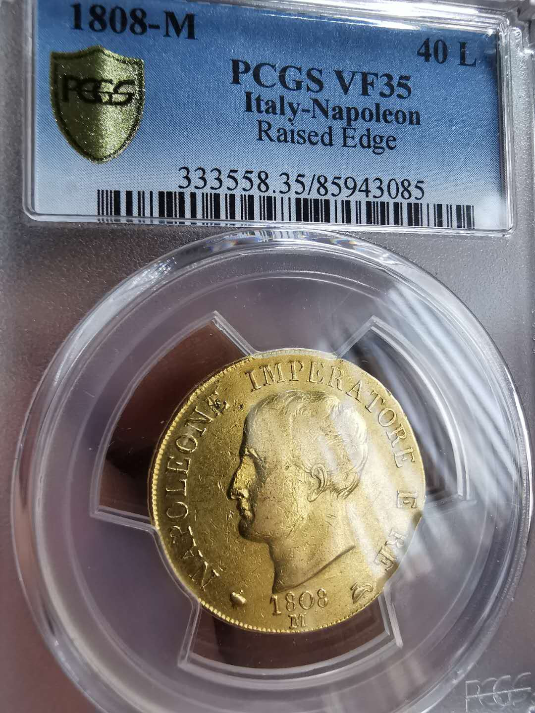 凡希社世界钱币微拍第一百十一期 稀！1808意大利王国拿破仑40法郎金币PCGS-VF35