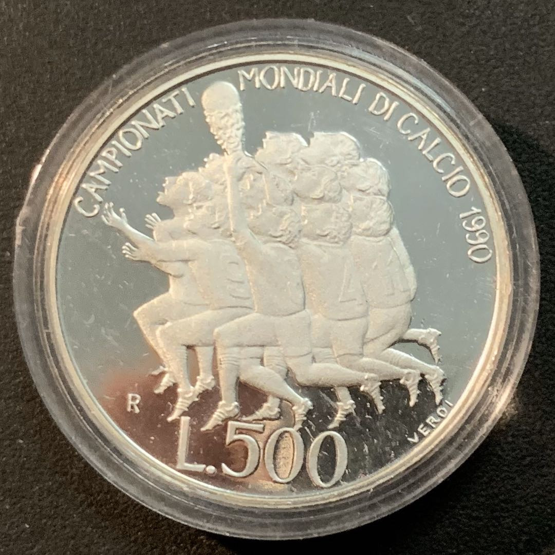 紫瑗钱币—微拍第32期  圣马力诺 1990年 意大利世界杯 500里拉 11克 0.835银 精制