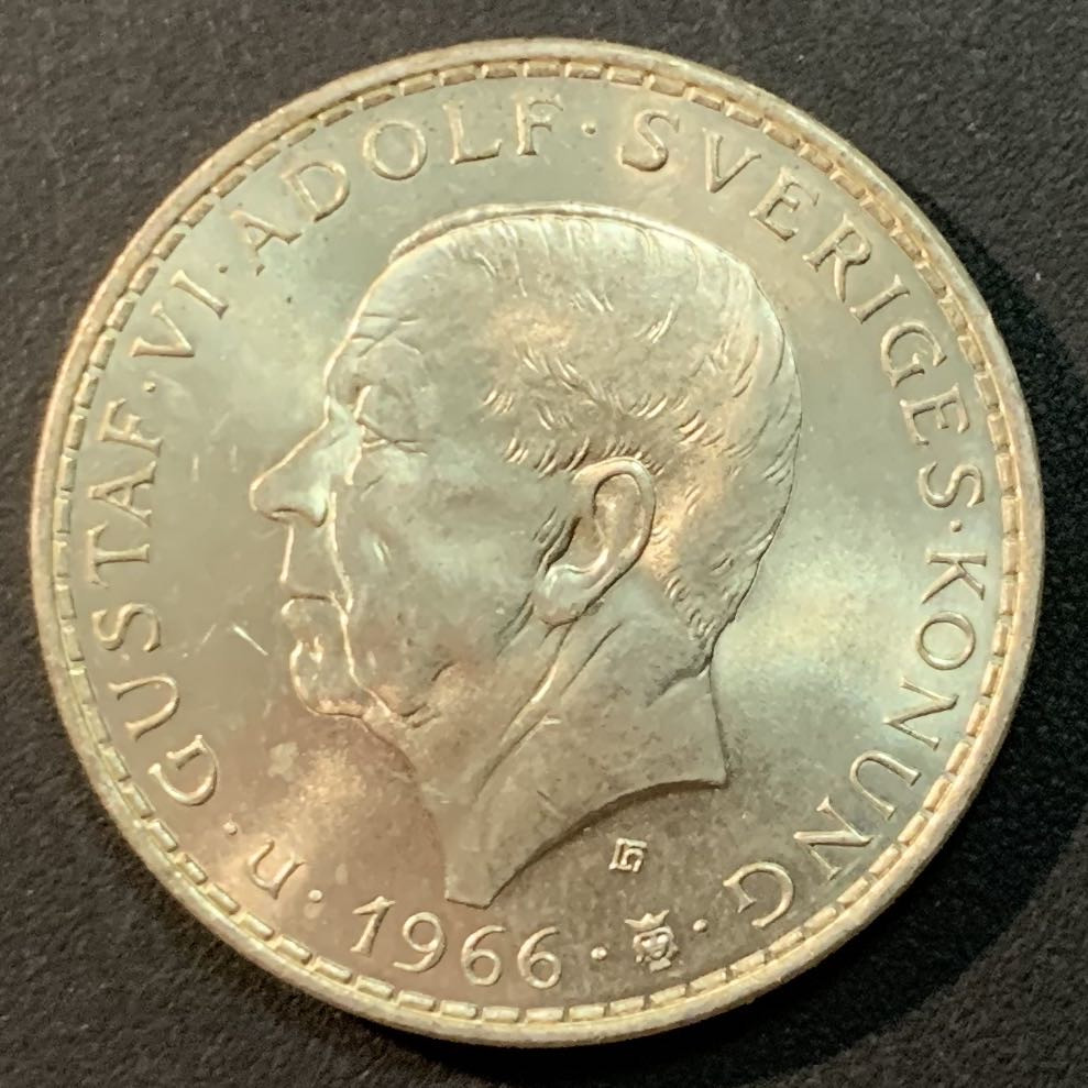 紫瑗钱币—微拍第32期  瑞典 1966年 宪法改革百年 5克朗 18克 0.4银