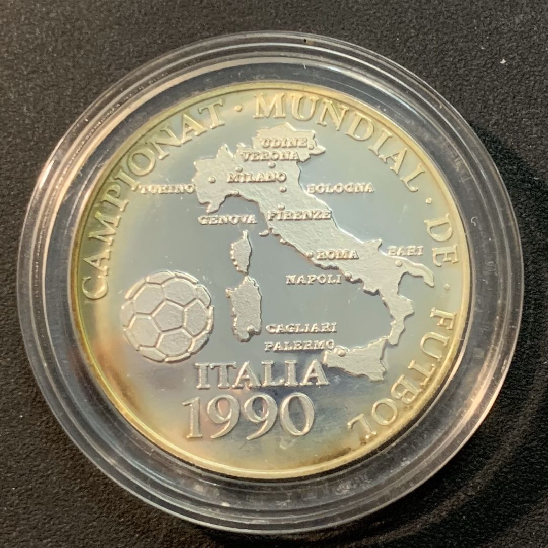 紫瑗钱币—微拍第32期  安道尔 1989年 意大利世界杯 10第纳尔 12克 0.925银 精制