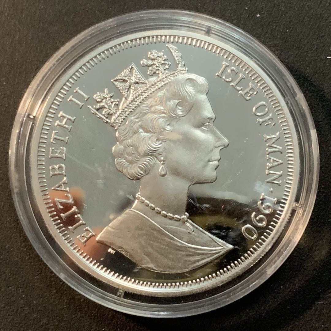 紫瑗钱币—微拍第32期  马恩岛 1990年 意大利世界杯 1克朗 28.28克 0.925银 精制