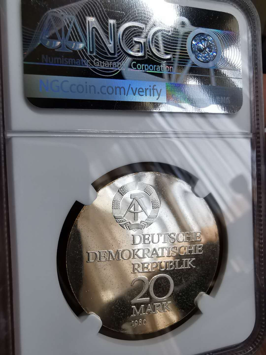 凡希社世界钱币微拍第一百十一期 1980东德恩斯特阿贝20马克纪念银币精制NGC-PF66