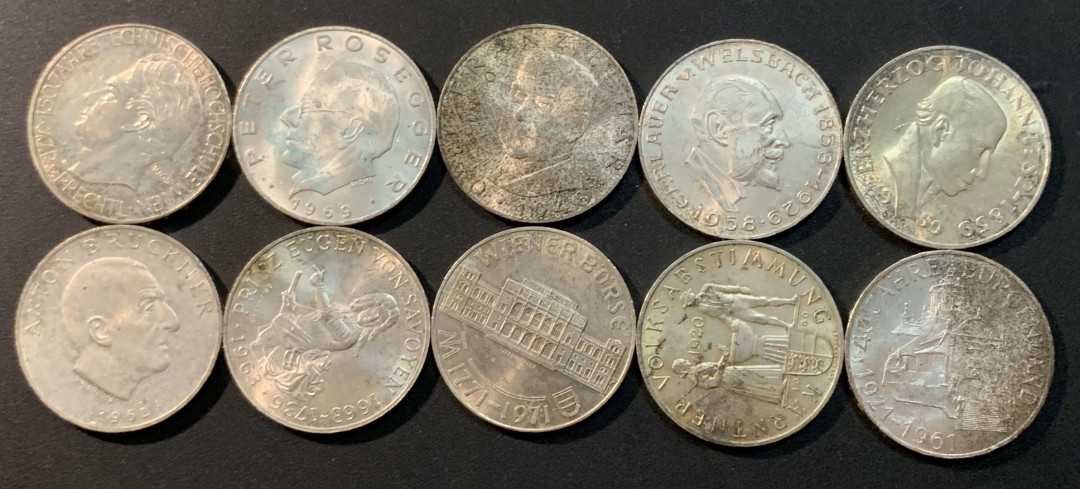 紫瑗钱币—微拍第32期  奥地利 25先令 各不相同 10枚一组 共130克 0.8银