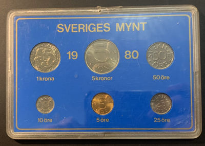 紫瑗钱币—微拍第32期  - 瑞典 1980年 流通币 5欧尔—5克朗 6枚套 原厂盒 盒有损坏