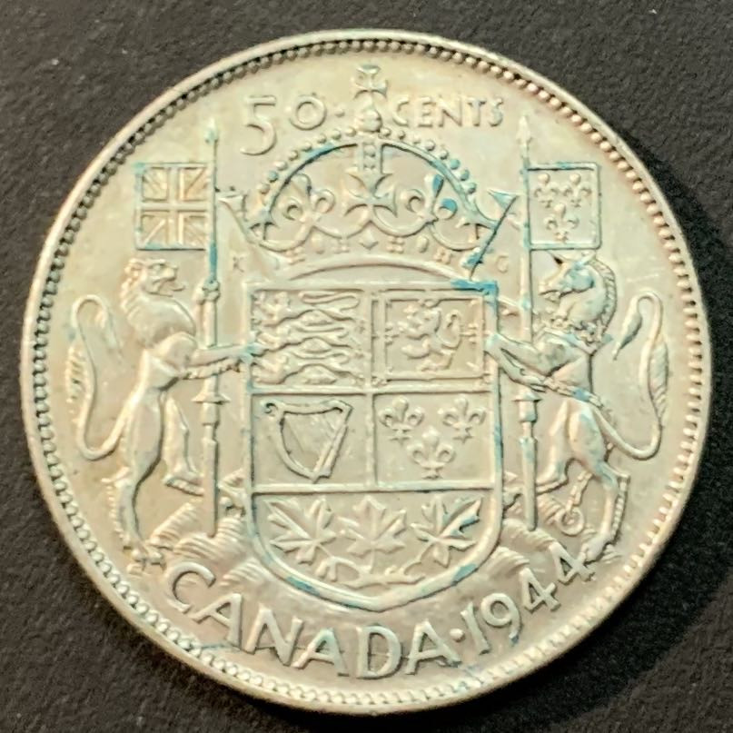紫瑗钱币—微拍第32期  加拿大 1944年 乔治六世 50分 11.67克 0.8银