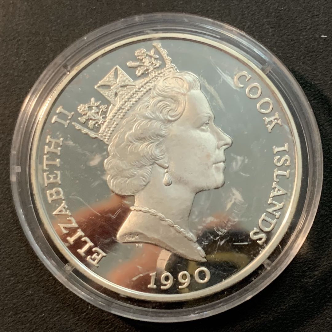 紫瑗钱币—微拍第32期  库克群岛 1990年 世界濒危野生动物系列 犀牛 50元 19.8克 0.925银 精制