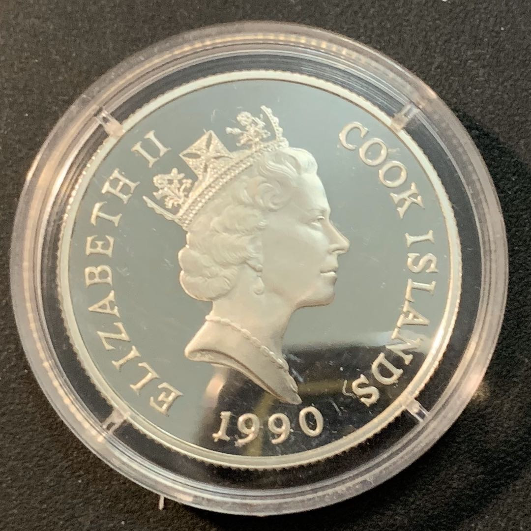 紫瑗钱币—微拍第32期  库克群岛  1990年 世界濒危野生动物系列 母子象 10元 10克 0.925银 精制