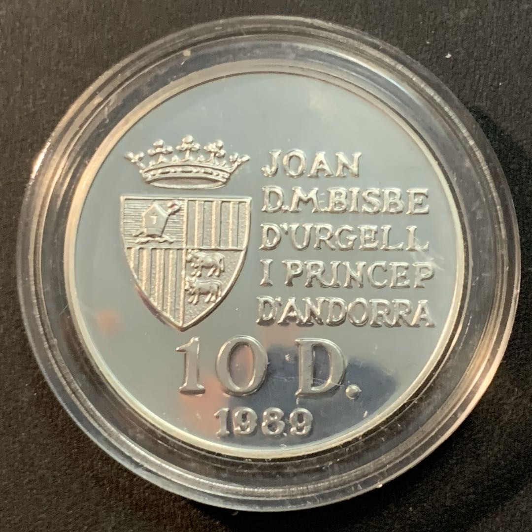 紫瑗钱币—微拍第32期  安道尔 1989年 意大利世界杯 10第纳尔 12克 0.925银 精制