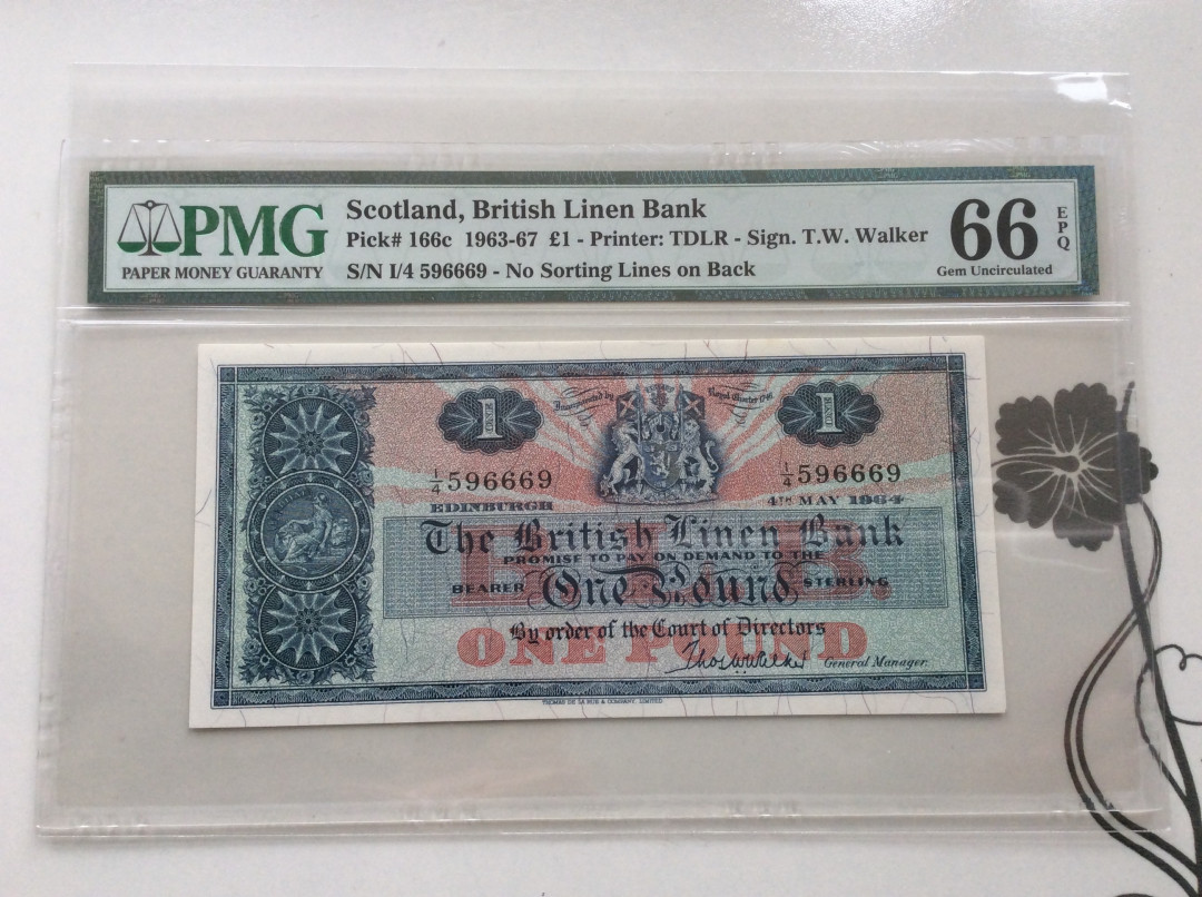 【收藏联盟】第124期拍卖——征服者科尔特斯（共50拍） 苏格兰1963-67年1镑PMG66 EPQ P166c