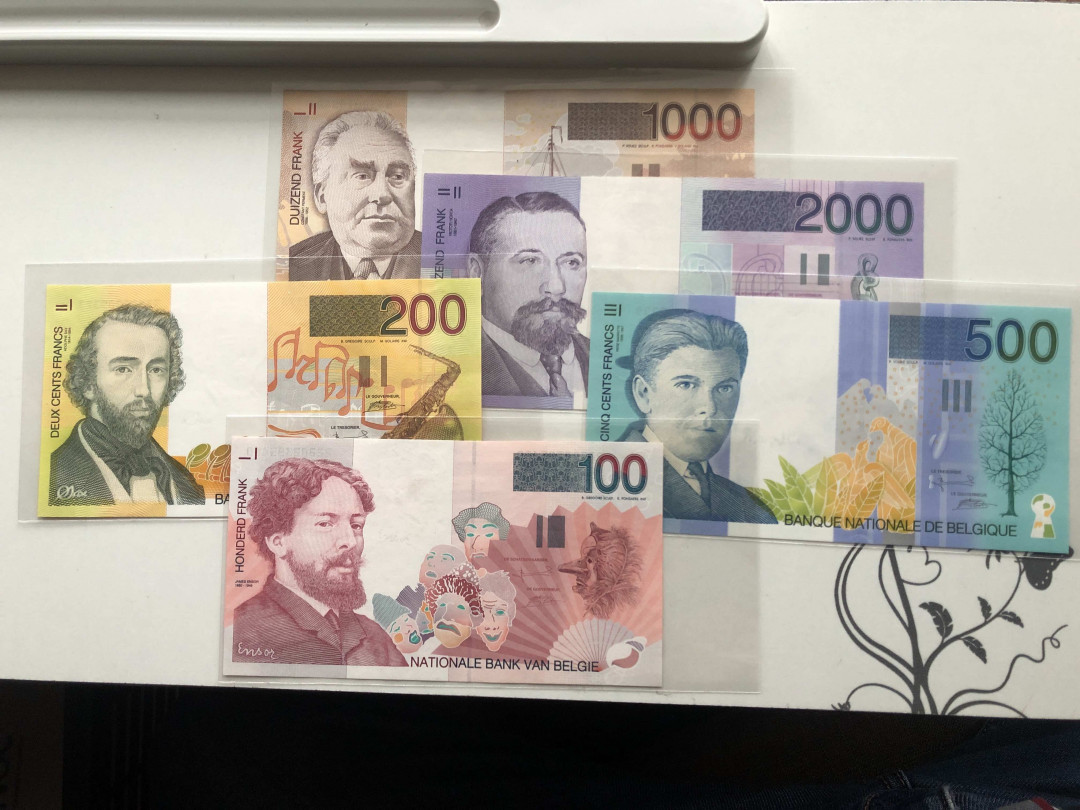 【收藏联盟】第124期拍卖——征服者科尔特斯（共50拍） 【一组5张】 比利时 末版 100-2000法郎 UNC 精美 