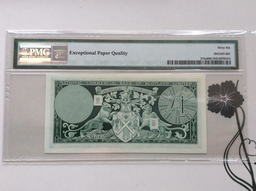 【收藏联盟】第124期拍卖——征服者科尔特斯（共50拍） 苏格兰1968年1镑PMG66EPQ  BWC出品 p274a