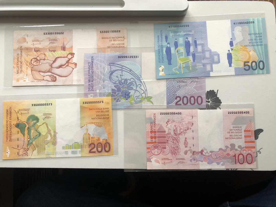 【收藏联盟】第124期拍卖——征服者科尔特斯（共50拍） 【一组5张】 比利时 末版 100-2000法郎 UNC 精美 