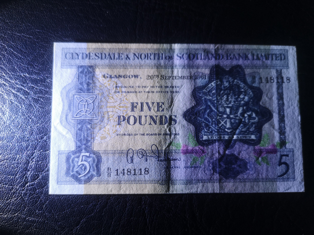 《外钞收藏家》第七十六期拍卖 苏格兰1961年5镑 au品相 稀少品种