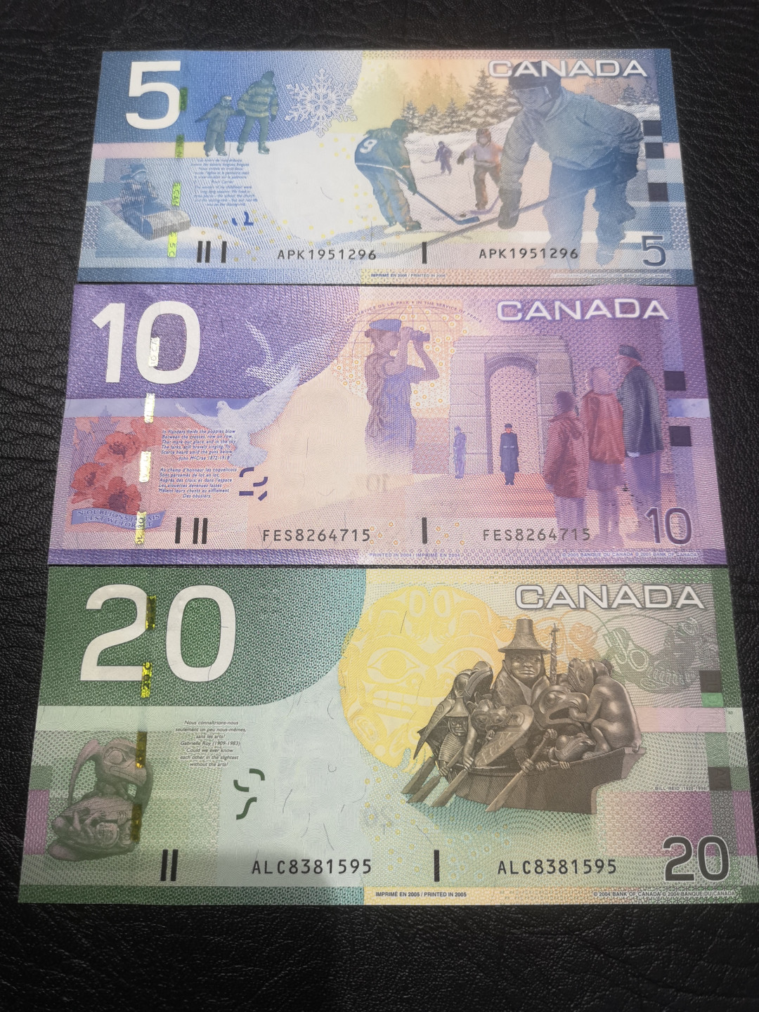 《外钞收藏家》第七十六期拍卖 加拿大旅版 20、10、5元 三张全新品相  20一个角软折