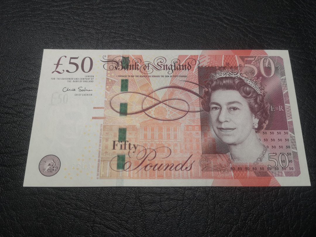 《外钞收藏家》第七十六期拍卖 英国F版 50镑 全新品相 凹凸绝佳 