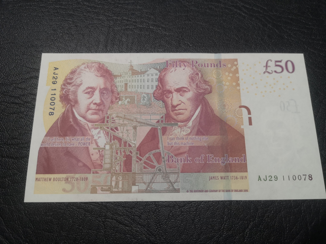 《外钞收藏家》第七十六期拍卖 英国F版 50镑 全新品相 凹凸绝佳 