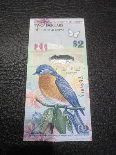 《外钞收藏家》第七十六期拍卖 - 百慕大精美 蓝鸟 2$ 雕刻很棒  绝品一张 难得的小精品