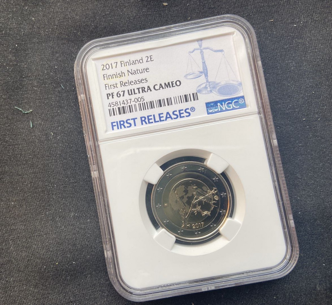 【币观天下】第九十九期钱币拍卖 【芬兰】芬兰乌鸦2欧元精制币【ngc67】
