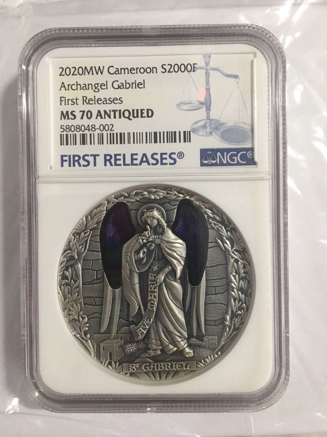 【币观天下】第九十九期钱币拍卖 【喀麦隆】喀麦隆玻璃系列大天使加百列【蓝标ngc70】