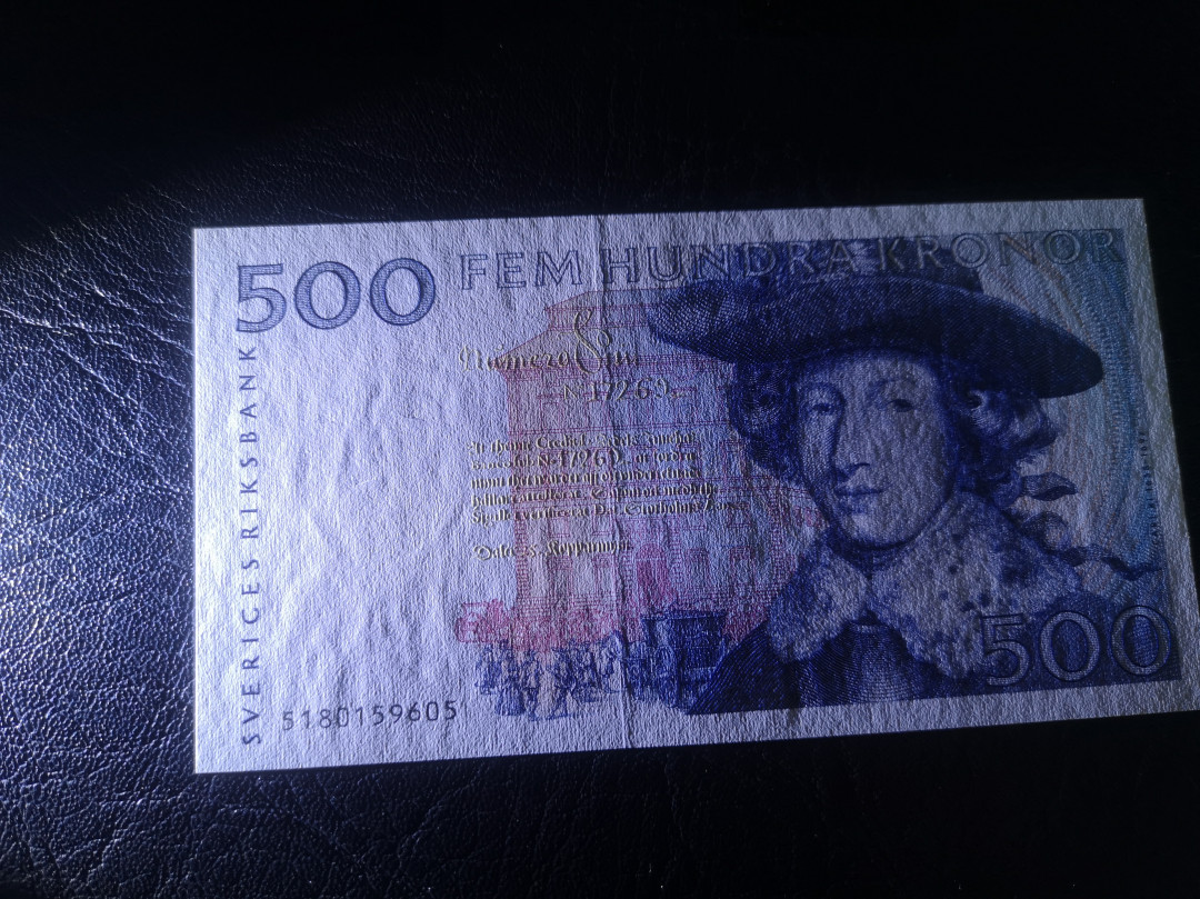 《外钞收藏家》第七十六期拍卖 瑞典500克朗 蓝色卡尔 全新品相 稀少