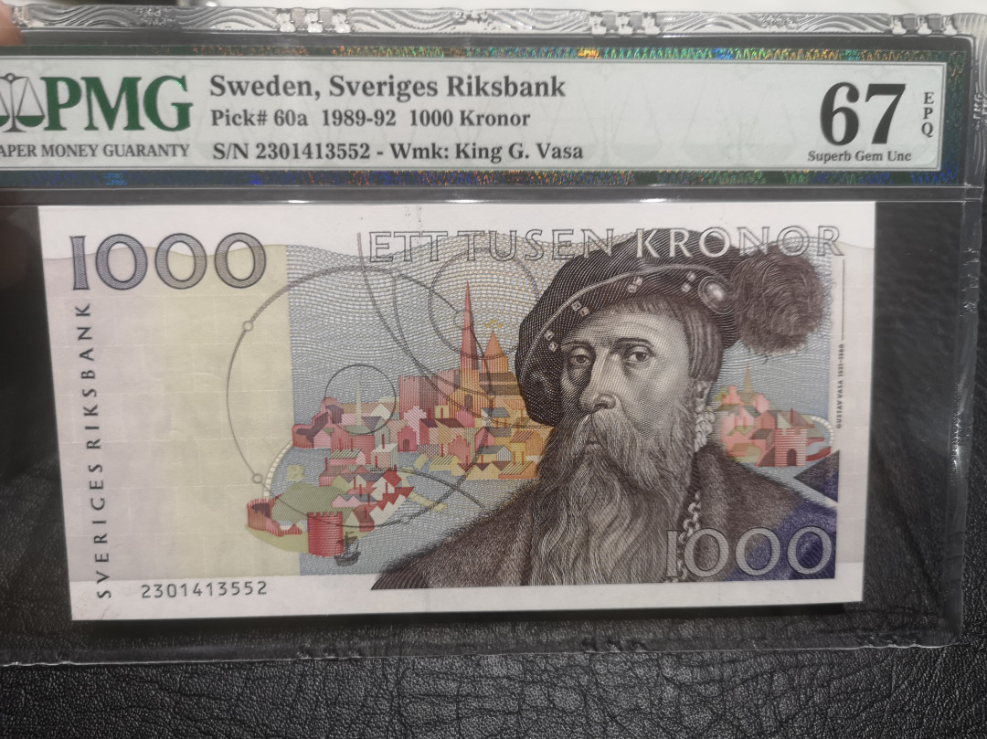 《外钞收藏家》第七十六期拍卖 瑞典二版1000克朗 初版 pmg67 高分 难得高分靓钞藏家首选