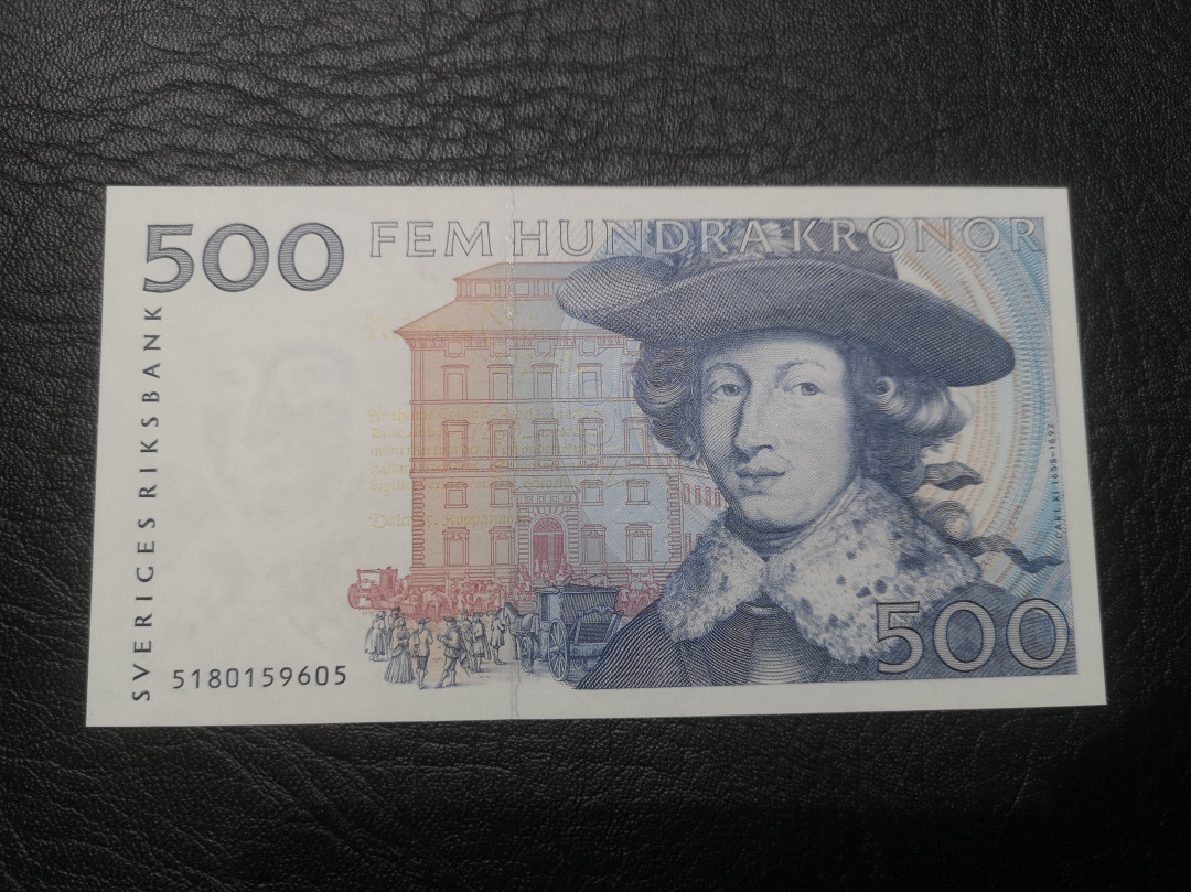 《外钞收藏家》第七十六期拍卖 瑞典500克朗 蓝色卡尔 全新品相 稀少