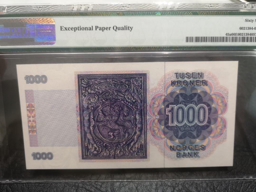 《外钞收藏家》第七十六期拍卖 挪威1990年100克朗 初版 pmg66 纸币品相绝 无任何瑕疵 难得好品