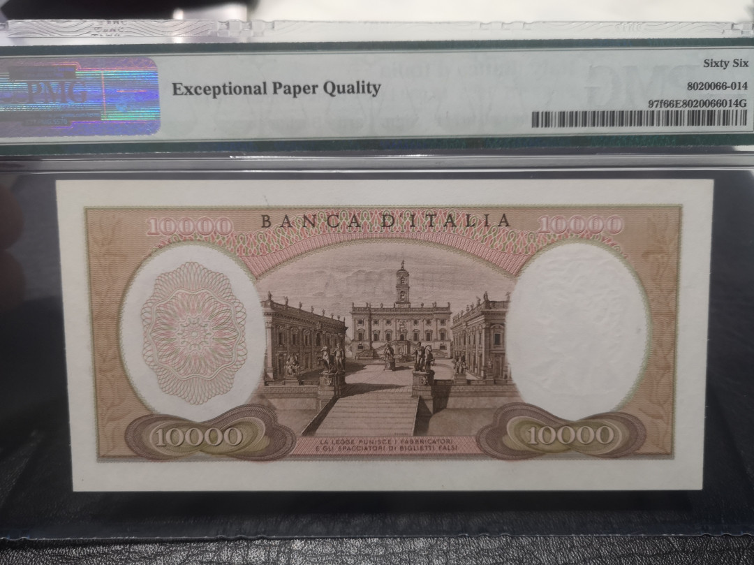 《外钞收藏家》第七十六期拍卖 意大利1973年10000里拉  米开朗基罗 pmg66 如艺术品版的纸币 人像雕刻一绝