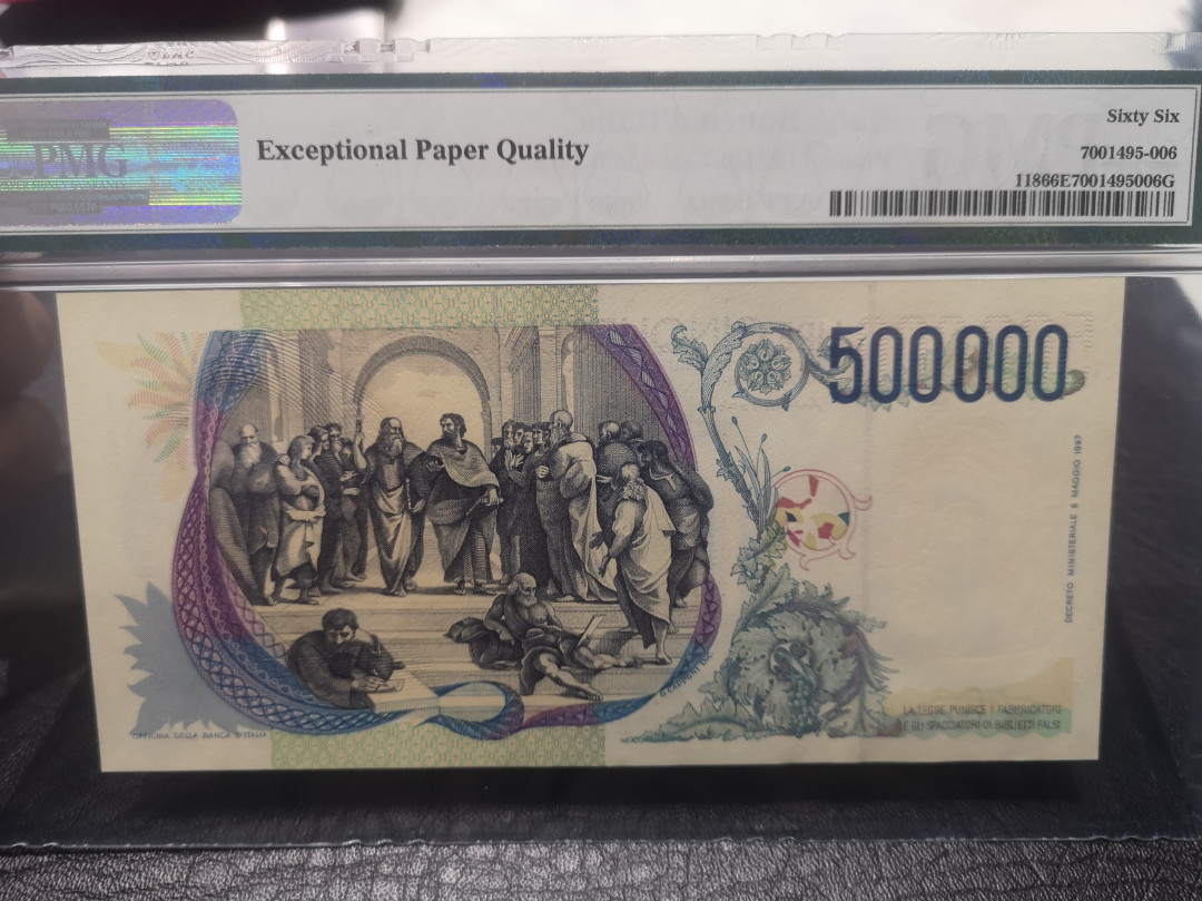 《外钞收藏家》第七十六期拍卖 1997年50万里拉 拉斐尔 pmg66  无47尾8