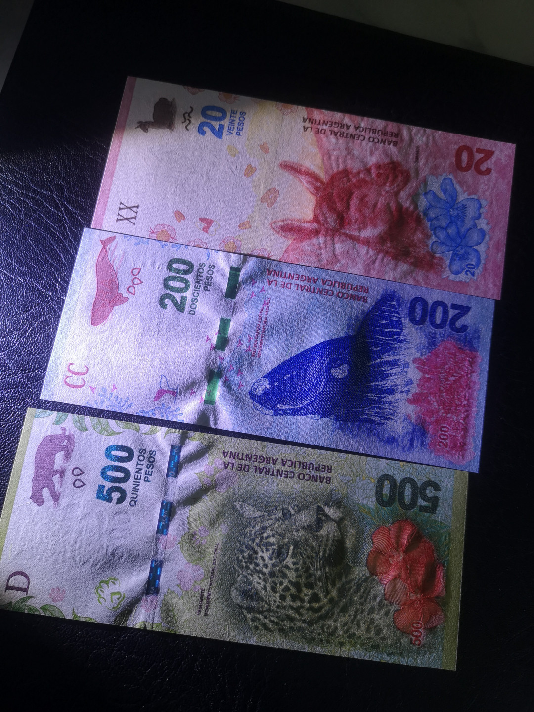 《外钞收藏家》第七十六期拍卖 阿根廷最新版500、200、20三张 小套  张张设计精美  全新绝品
