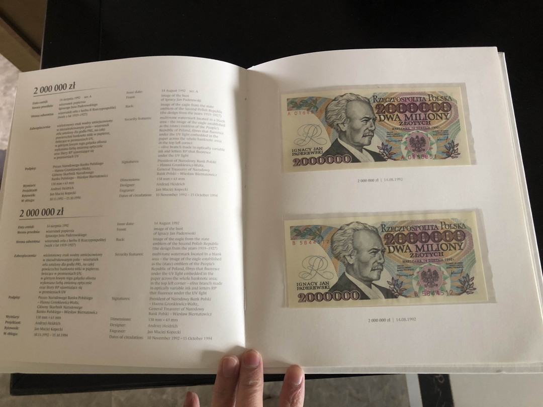 【收藏联盟】第126期拍卖——数字迷踪（共45拍） 【一组23张】波兰 1975-1996年 纸币册大全套 全新UNC 10-200万扎罗提 