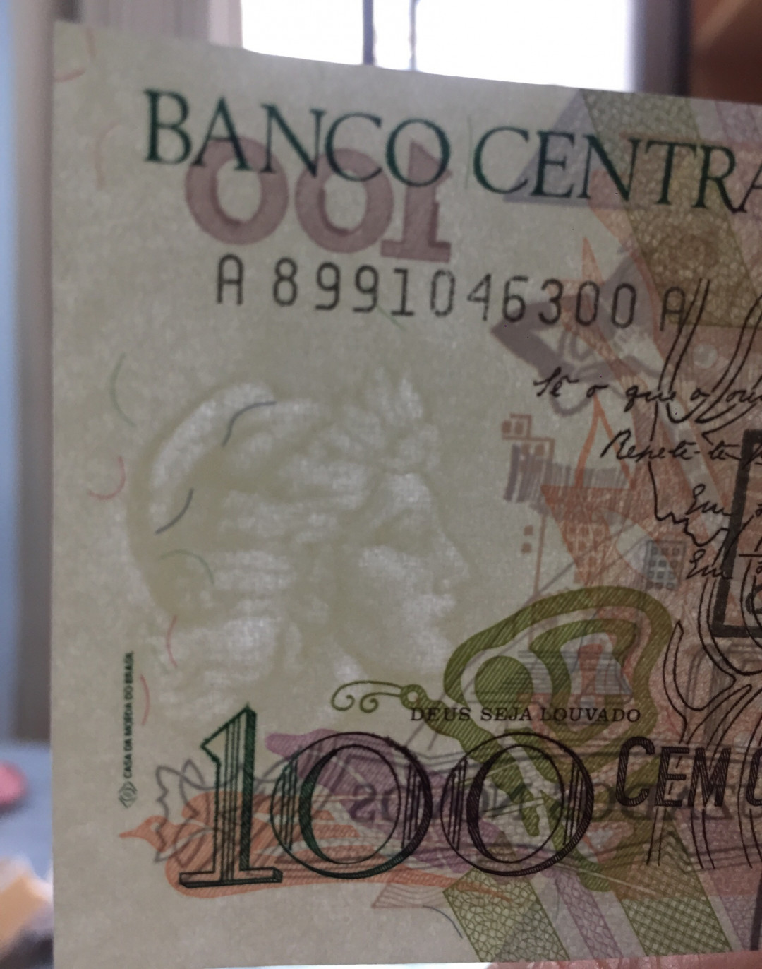 【收藏联盟】第126期拍卖——数字迷踪（共45拍） 【一组100张刀货】巴西 1990年 100克鲁塞罗 女神水印 非常漂亮 全新UNC