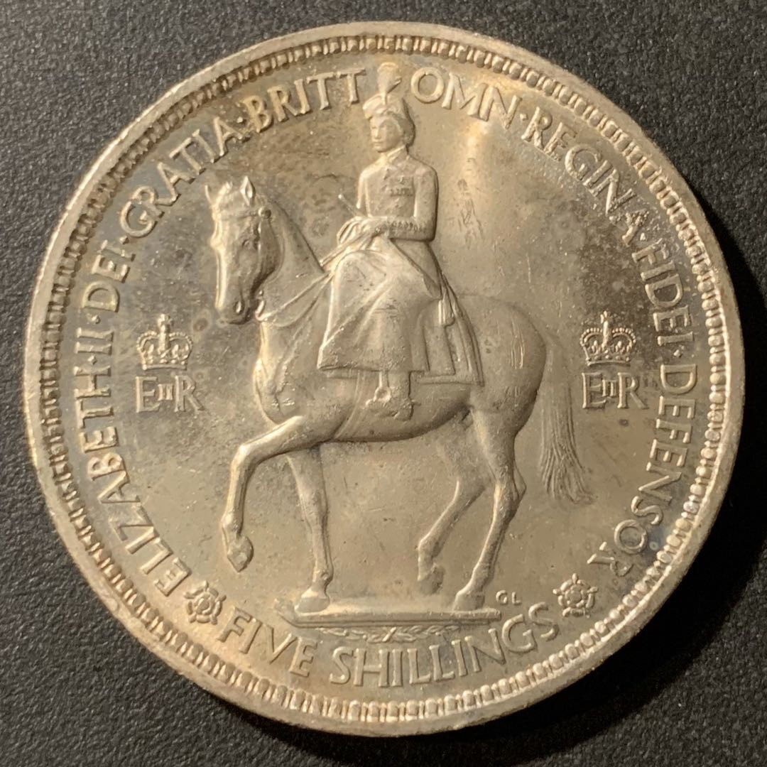 紫瑗钱币—微拍第33期  英国 1953年 伊丽莎白二世登基 5先令 克朗币