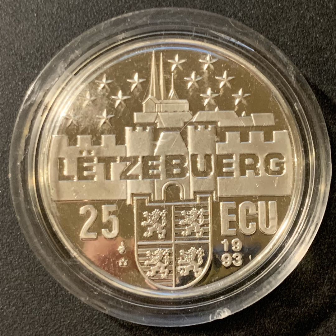 紫瑗钱币—微拍第33期  卢森堡 1993年 约瑟夫伯克 25埃局  22.85克 0.925银 精制