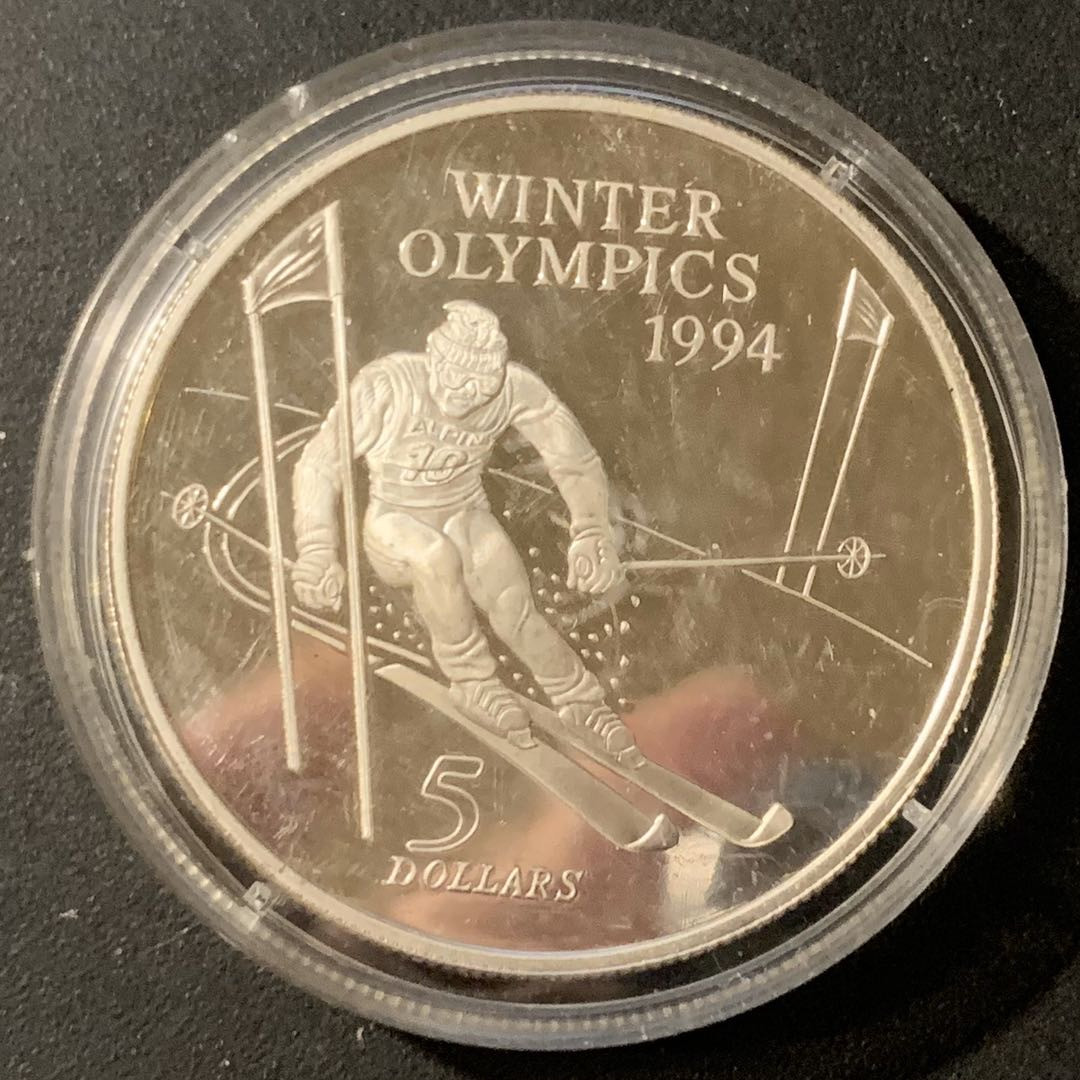 紫瑗钱币—微拍第33期  新西兰 1994年 冬奥会 障碍滑雪 5元 31.47克 0.925银 精制