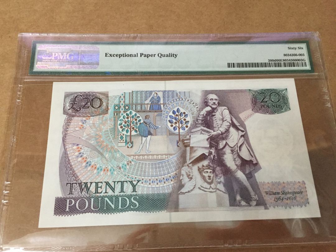 【收藏联盟】第126期拍卖——数字迷踪（共45拍） 【01A首发冠 292小号】英国 1984-88年 20镑 p380d PMG66EPQ 少见精美