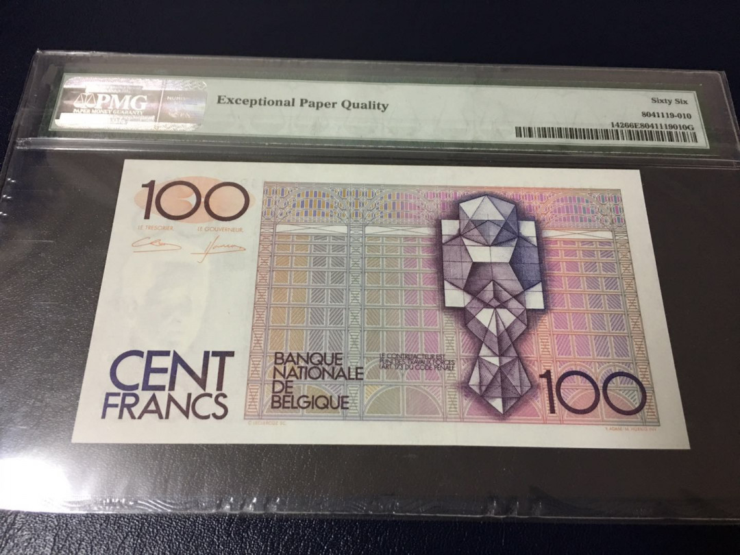 【收藏联盟】第126期拍卖——数字迷踪（共45拍） 比利时 1982-94年 100法郎 PMG66EPQ  p142