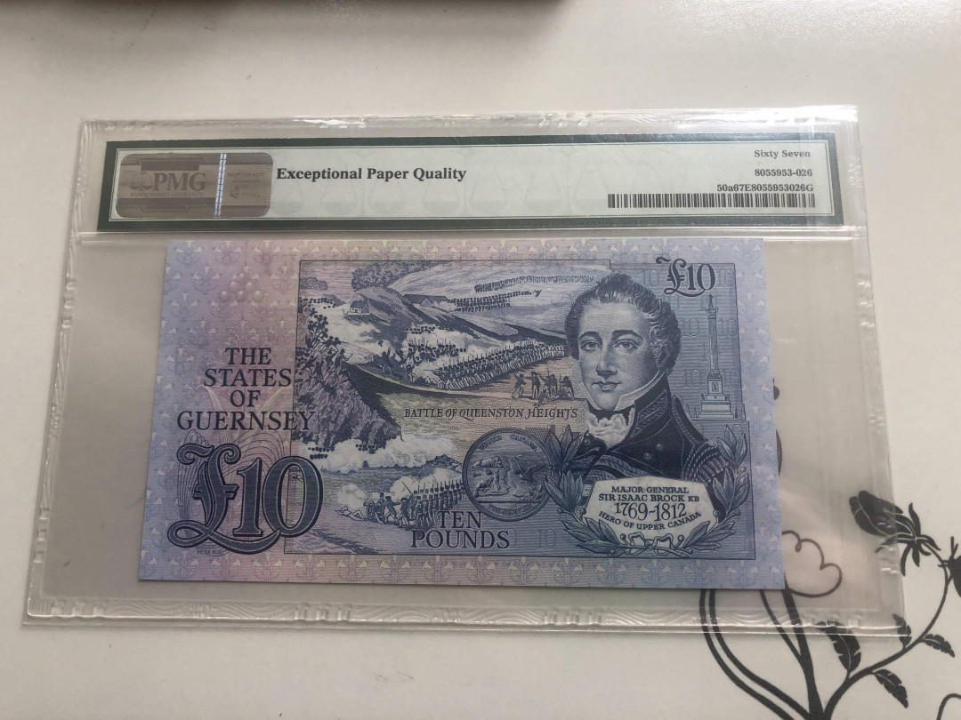 【收藏联盟】第126期拍卖——数字迷踪（共45拍） 【A冠371小号】根西 1980-89年 10镑 PMG67EPQ 高分