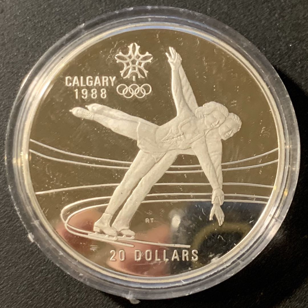 紫瑗钱币—微拍第33期  加拿大 1987年 卡尔加里冬奥会 双人花样滑冰 20元  34.1克 0.925银 精制
