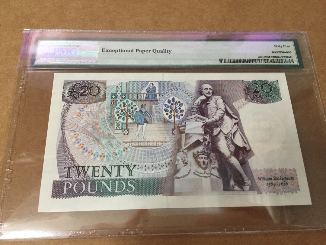 【收藏联盟】第126期拍卖——数字迷踪（共45拍） 【4号小号】英国 1988-91年 20镑 p380e PMG65EPQ 绝品较少见