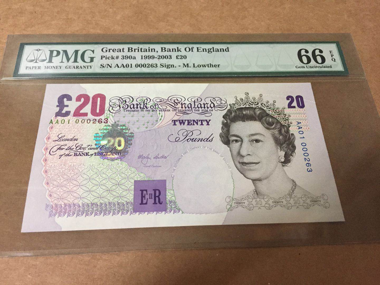 【收藏联盟】第126期拍卖——数字迷踪（共45拍） 【首发冠全同263小号】英国 1999-2006年 5-10-20-50镑 全部PMG66EPQ 非常值得收藏的一套