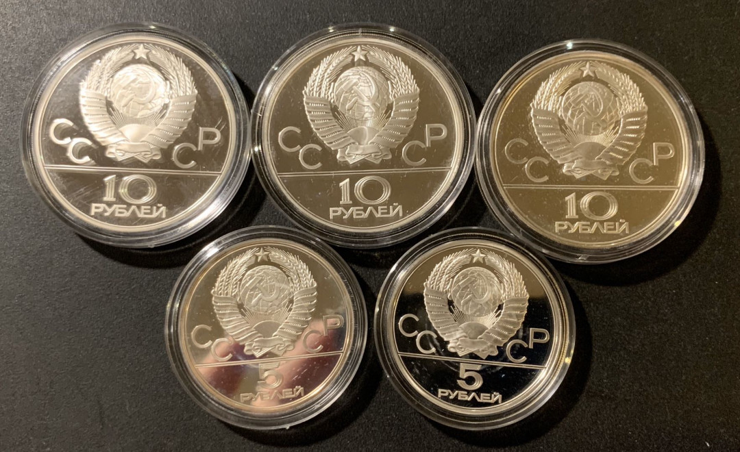 紫瑗钱币—微拍第33期  苏联 1978年 莫斯科奥运会 5枚套 纯银4盎司 银币 精制（原盒证书）