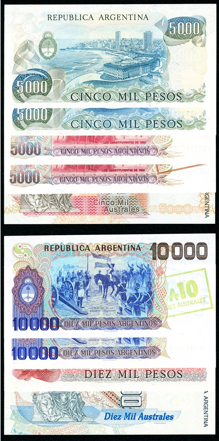 【收藏联盟】第127期拍卖——花神迎春（共50拍） 【一组9张】阿根廷1976-91年 5000-10000比索一组 全新UNC 漂亮