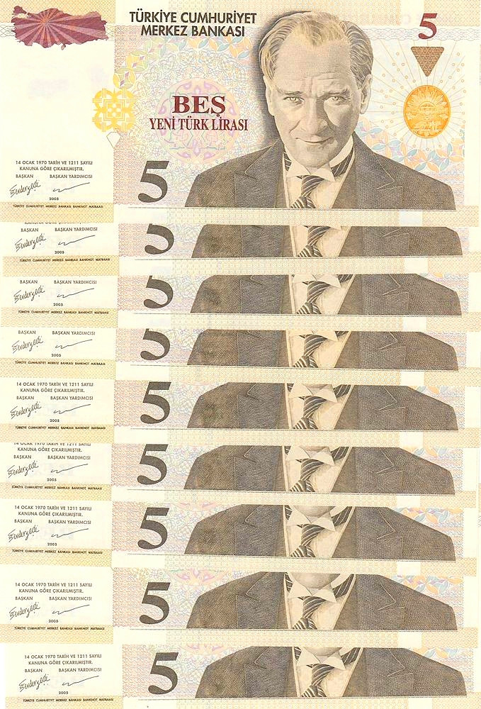 【收藏联盟】第127期拍卖——花神迎春（共50拍） 【一组9张豹子号】土耳其2005年5里拉 全新UNC凯末尔纪念馆 XXX111~XXX999难碰